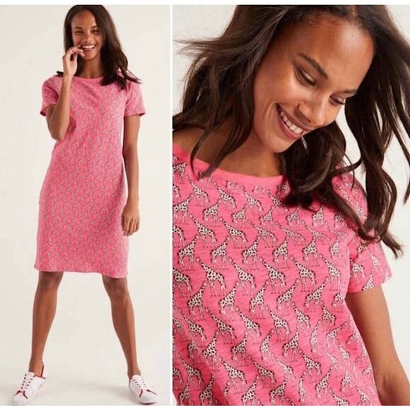Boden Georgia Pink Giraffe Print Short Sleeve T-Shirt Dress Sz 12R - Picture 1 of 5